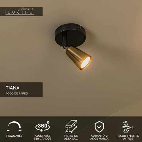 Lucide TIANA - Foco de pared / Lámpara de pared - 1xGU10 - Lamp de pared - lamp de techno - Champán Color | Essential - USP